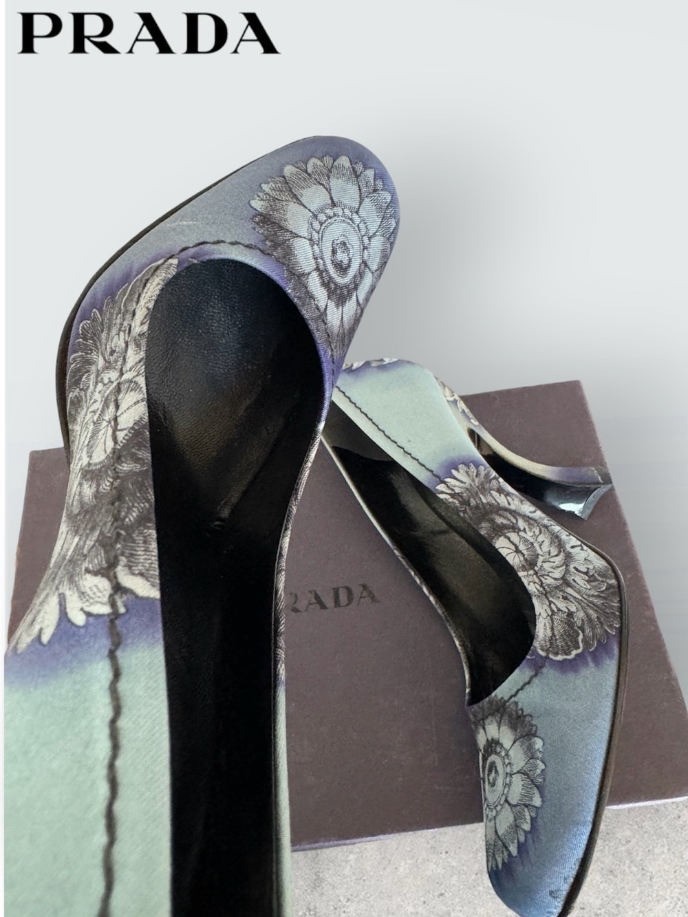 ⬇️ Prada CALZATURE DONNA Twill Rosoni Floral Sculpted Curve Heel Vintage Pumps - Picture 14 of 16